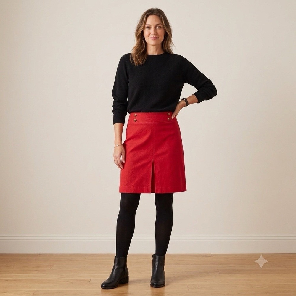 Talbots  Women‎ A-Line Twill Skirt 10P Red Preppy Classic Nautical Office Modest